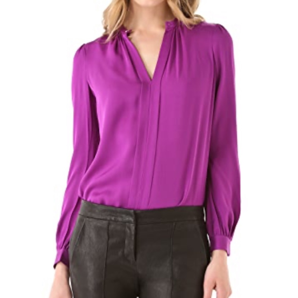 DVF Silk Long Sleeve Billow Pale Mauve Blouse Top
